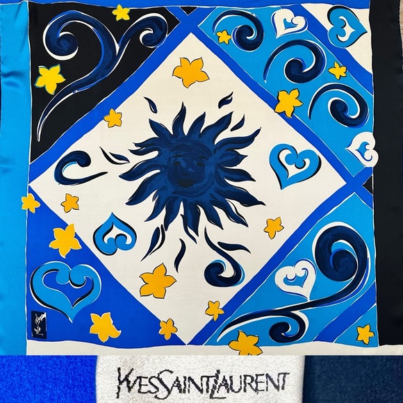 Yves Saint Laurent Accessories - Vintage YVES SAINT LAURENT Rare Sun & Stars Themed Square Silk Scarf, 33.5”